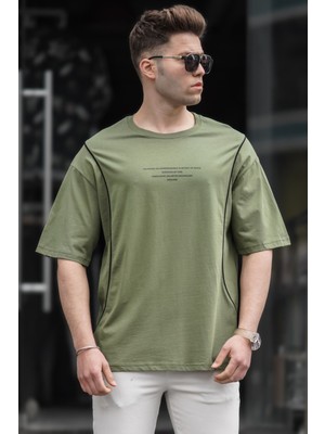 Madmext Haki Oversize Erkek Tişört 5234