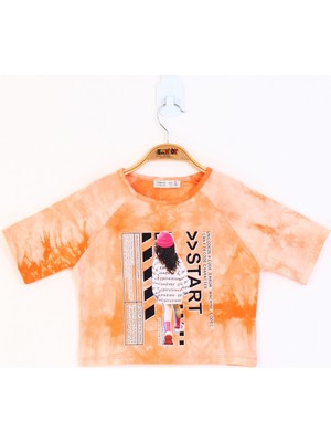 Toontoy Kids Toontoy Kız Çocuk Reglan Kol Batik Desenli Baskılı Tişört