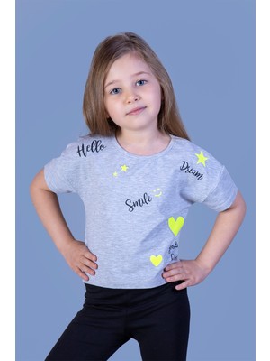 Toontoy Kids Toontoy Kız Çocuk Crop Model Neon Baskılı Tişört