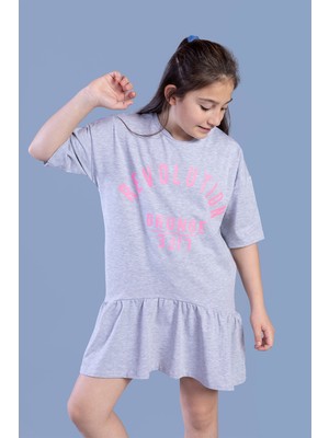 Toontoy Kids Toontoy Kız Çocuk Baskılı Eteği Büzgülü Düşük Kol Elbise