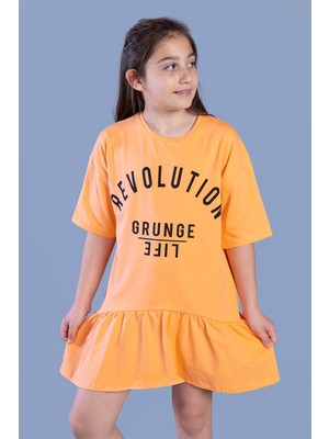 Toontoy Kids Toontoy Kız Çocuk Baskılı Eteği Büzgülü Düşük Kol Elbise