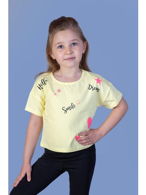 Toontoy Kids Toontoy Kız Çocuk Crop Model Neon Baskılı Tişört