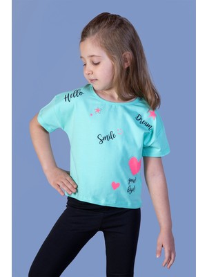 Toontoy Kids Toontoy Kız Çocuk Crop Model Neon Baskılı Tişört