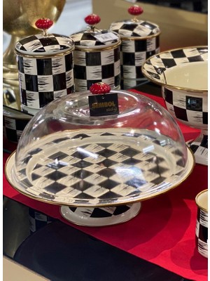 sembol Damalı Emaye Ayaklı Kek Fanus