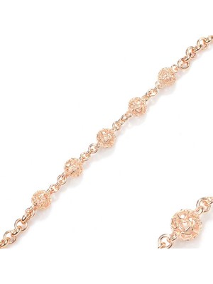 Nusret Takı 925 Ayar Gümüş Kalp Toplu Bileklik Rose (Pembe)