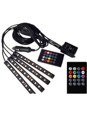Vendor Tuning Ayak Altı 9 LED Araç İçi Sese Duyarlı RGB Kumandalı Siyah LED Aydınlatma