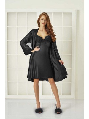 Pierre Cardin 2'li 4025 Bayan Saten Gecelik Sabahlık Takımı