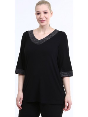 Myline Yaka ve Kol Ucu Simli Penye Bluz
