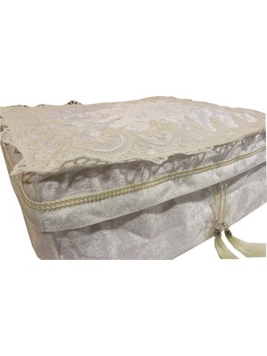 Dantelux Fransız Dantelli Kadife Fermuarlı Hurç Bohça 2223-C02-BOY2 Krem