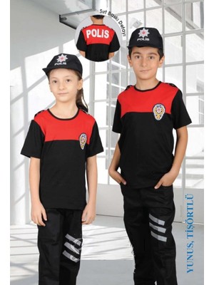 Uğur Böceği Çocuk Çocuk Polis Kostüm Yunus Polis Kıyafeti Tişortlü 3-10 Yaş Çocuk Kostüm Krmz