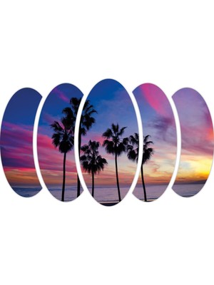 Renkselart Palmiye Ağaçları Gökyüzü Deniz Gün Batımı Mdf Tablo-3112
