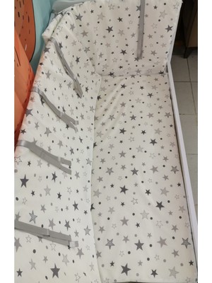 Bebek/çocuk Beşik Kenar Koruma  (4 Parça) Gri Büyük Yıldızlı