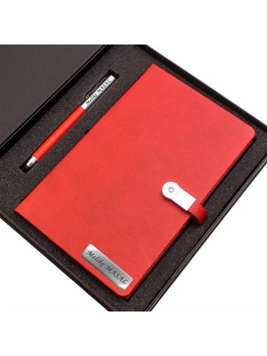 Hediye Rengi Isme Özel Usb'li Defter ve Lüx Roller Kalem Seti Tasarım Kutulu