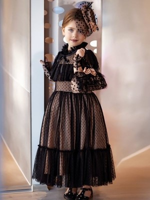 Riccotarz Kız Çocuk Noble Beaute Şapkalı Siyah Elbise