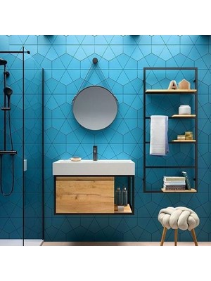 Abronya Metal Ahşaplı Banyo Dolabı Raflı Dolap Duvara Monte Banyo Dolabı Metal Dolap