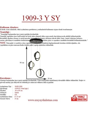 Eray Aydınlatma 1909 3 Siyah 3'lü Led Avize