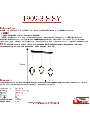 Eray Aydınlatma 1909 3 Siyah Sıralı 3'lü Led Avize