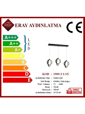 Eray Aydınlatma 1909 3 Siyah Sıralı 3'lü Led Avize