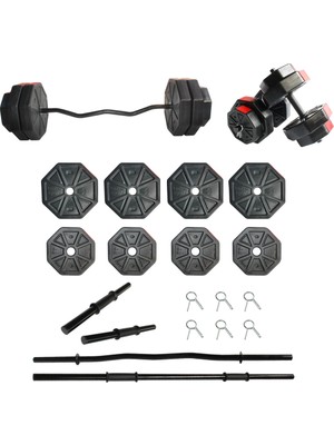 Tan Spor 30 kg Dambıl-Dumbell-Ağırlık-Halter–full  Kısa  Bar + Düz Bar + Z Bar Seti