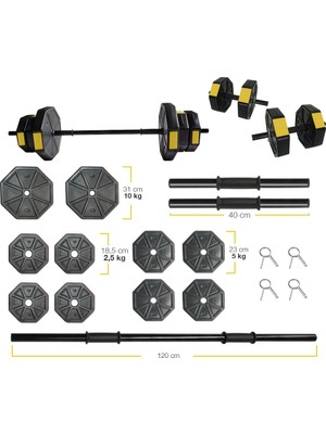 Tanspor Tan Spor 50 kg Dambıl-Dumbell-Ağırlık-Halter–full  Kısa  Bar +  Düz Bar +  Z Bar Seti