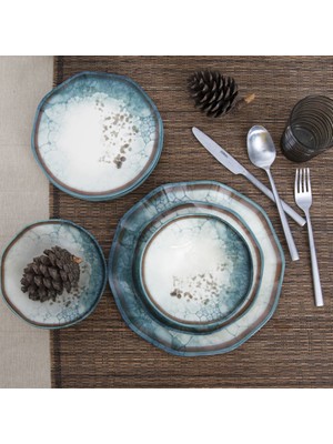 Güral Porselen Nesrin Bone Porselen 24 Parça 6 Kişilik Mavi Desenli Yemek Takımı