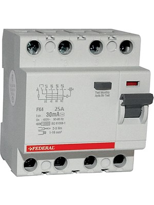 FEDERAL Federal, Kaçak Akım Koruma  4X25 30MA 10KA, 9FA-H1104-0025