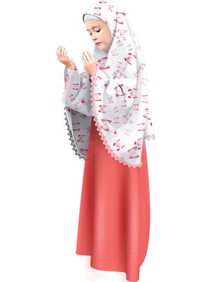 Oulabi Mir Kız Çocuk Namaz Elbisesi Kelebek Baskılı Dantel Detaylı