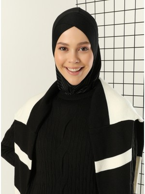 Çizgili Spor Bone - Siyah - Ecardin