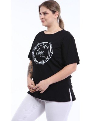 Piano Luce Pianoluce Kadın Büyük Beden Baskılı Yarım Kol T-Shirt