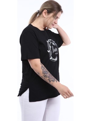 Piano Luce Pianoluce Kadın Büyük Beden Baskılı Yarım Kol T-Shirt