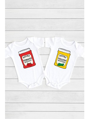 Limon Unisex Bebek Beyaz Ketçap Hardal 2'li Çıtçıtlı Kısa Kol Body Zıbıntakım