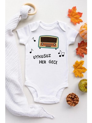 Limon Unisex Bebek Beyaz Uykusuz Her Gece Kısa Kollu Çıtçıtlı Body Zıbın