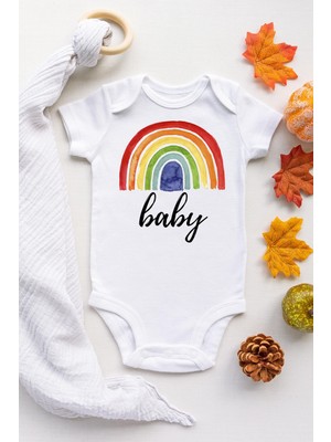 Limon Unisex Bebek Beyaz Gökkuşağı Renkli Çıtçıtlı Body Zıbın