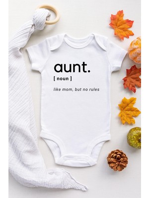 Limon Unisex Bebek Beyaz Aunt Dictionary Kısa Kollu Çıtçıtlı Body Zıbın