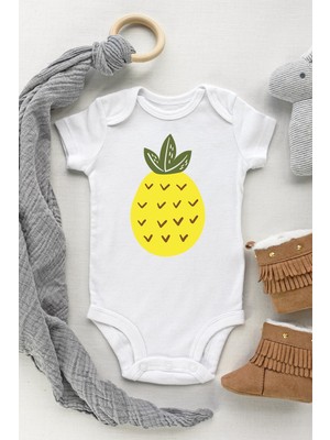 Limon Unisex Bebek Beyaz Ananas Kısa Kollu Çıtçıtlı Body
