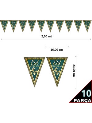 Süsle Bebek ve Parti Eid Mubarak Üçgen Bayrak Flama - 2.00 mt