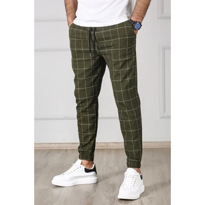 Ekoseli Haki Jogger Pantolon Erkek Dar Kesim Gabardin Kumaş 2021 Sezonsuz