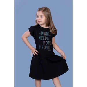 Toontoy Kids Toontoy Kız Çocuk Renkli Yazı Baskılı Büzgü Detaylı Elbise