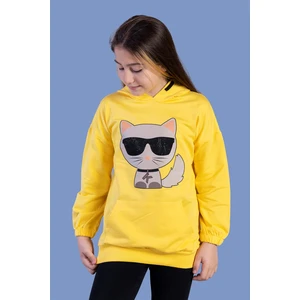 Toontoy Kids Toontoy Kız Çocuk Kedi Desenli Taş Işlemeli Kanguru Cepli Sweatshirt