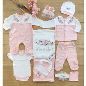 Kız Bebek Pembe 10'lu Hastane Çıkışı   Işlemeli Set