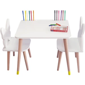Liva Ahşap Ahşap Çocuk Oyun ve Aktivite Masa Sandalye Takımı 1 Masa + 2 Sandalye