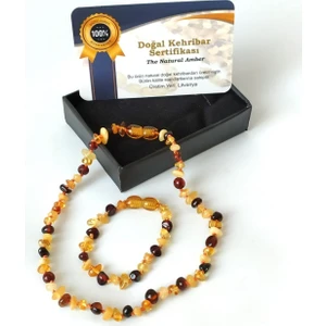 Ankaflex Sertifikalı Baltık Damla Kehribar Çok Renkli Bebek Diş Bileklik ve Kolye Seti