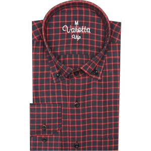 Erkek Siyah Kırmızı Uzun Kol Ekose Kareli Klasik Kesim Yaka Düğmeli Cepli Gömlek