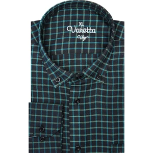 Erkek Siyah Yeşili Uzun Kol Ekose Kareli Klasik Kesim Yaka Düğmeli Cepli Gömlek