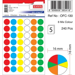 OFC-130 Çıkartma Etiket 16 mm Çaplı Karışık Renkli 240'LI Paket