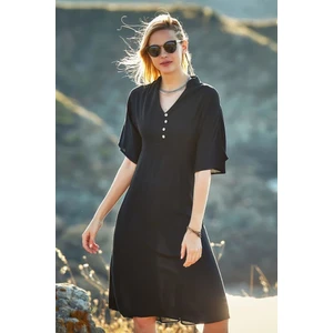 Los Banditos Dik V Yaka Düğmeli Gizli Fermuarlı Elbise