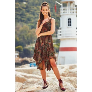 Los Banditos Bohem Tarz Kayık Yaka Asimetrik Elbise