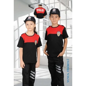 Uğur Böceği Çocuk Çocuk Polis Kostüm Yunus Polis Kıyafeti Tişortlü 3-10 Yaş Çocuk Kostüm Krmz