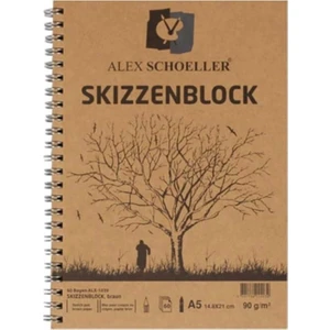 Alex Schoeller A5 Kraft Yan  Spiralli Eskiz Çizim Defteri Blok 90  gr 60'lı