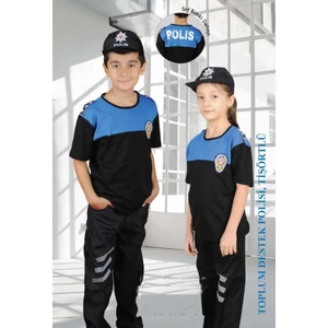 Uğur Böceği Çocuk Çocuk Polis Kostüm Polis Kıyafeti Tişortlü 3-10 Yaş Çocuk Kostüm Mavi